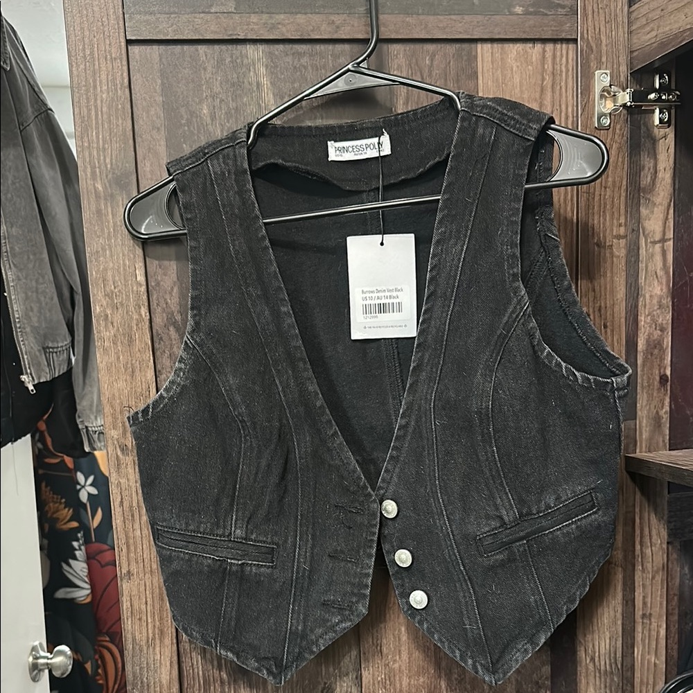 Princess Polly Black Denim Vest with Button Details